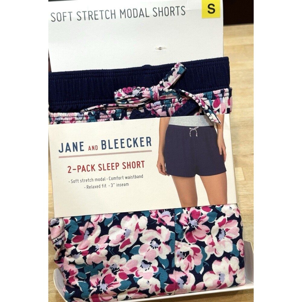 Women’s Size S Sleep Shorts 2-Pack Soft Stretch Navy Floral Jane & Bleecker NEW